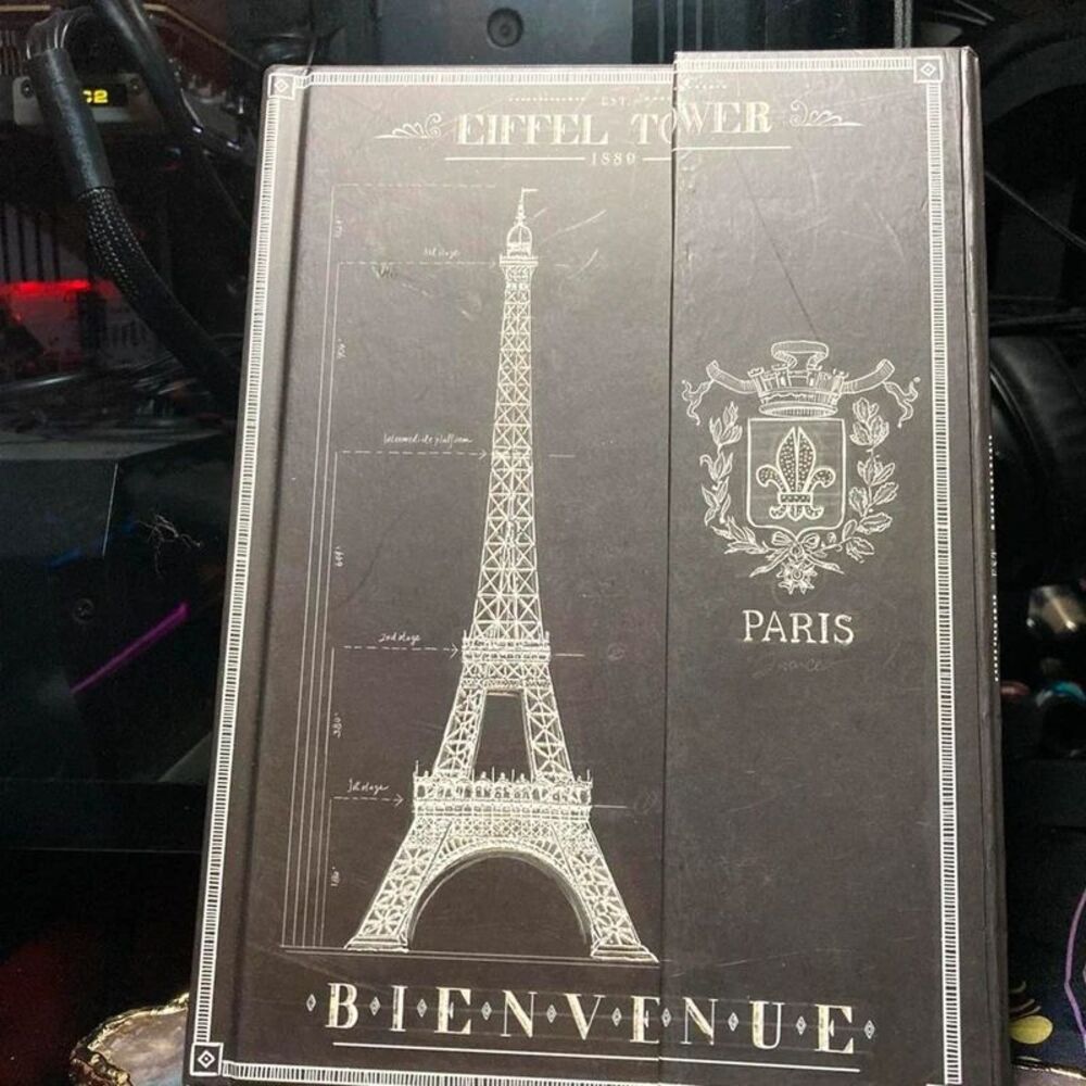 Black and white Eiffel Tower Paris magnetic closure journal notebook